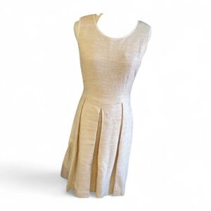 Elegant Sleeveless Beige Midi Tweed Dress Size M
